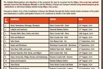 Public Participation Forums on the Railways Bill, 2024